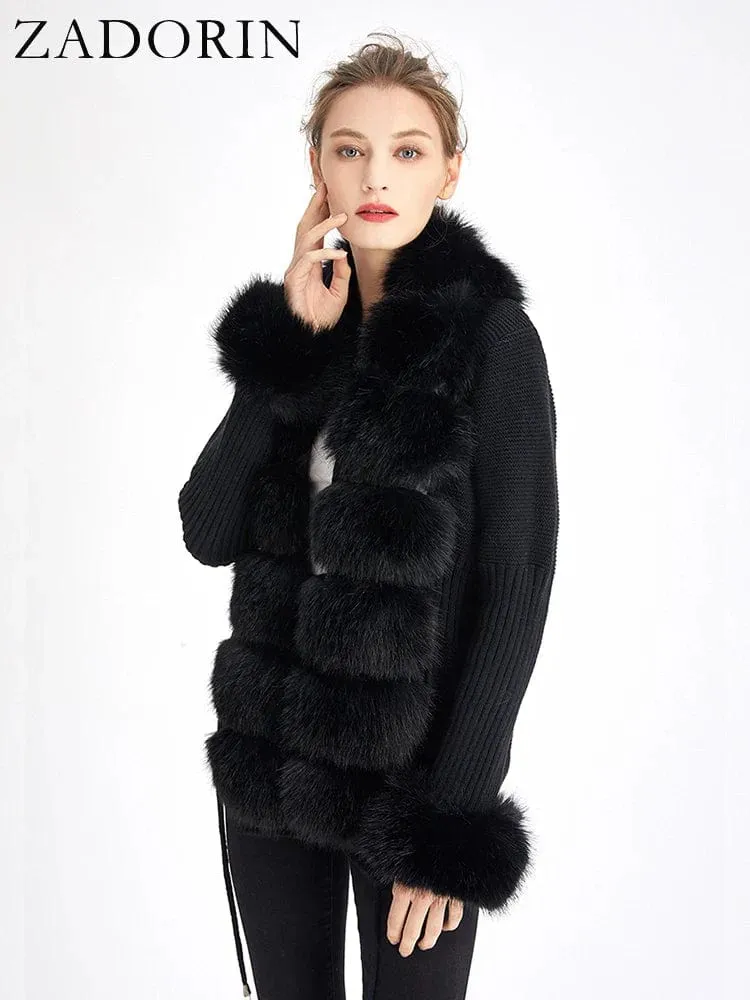 Women  Luxury  Knit Winter Elegant Detachable Fur  Cardigan Korea Style Sweater Women Luxury Knit Winter Elegant Detachable Fur Cardigan Korea Style Sweater