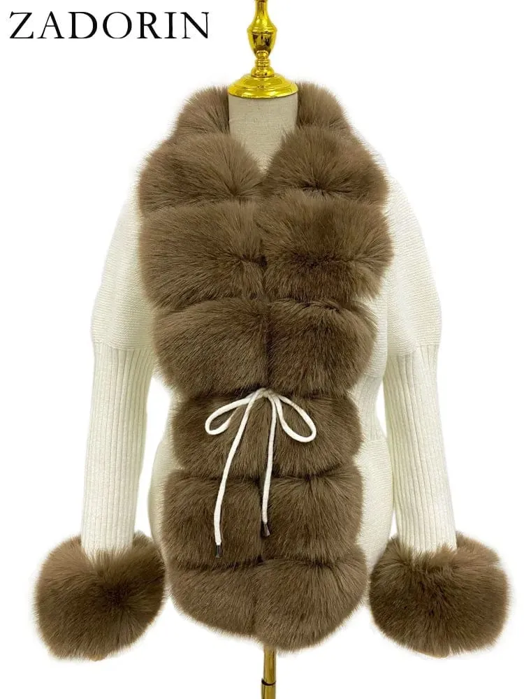 Women  Luxury  Knit Winter Elegant Detachable Fur  Cardigan Korea Style Sweater Women Luxury Knit Winter Elegant Detachable Fur Cardigan Korea Style Sweater