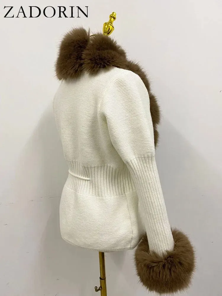 Women  Luxury  Knit Winter Elegant Detachable Fur  Cardigan Korea Style Sweater Women Luxury Knit Winter Elegant Detachable Fur Cardigan Korea Style Sweater