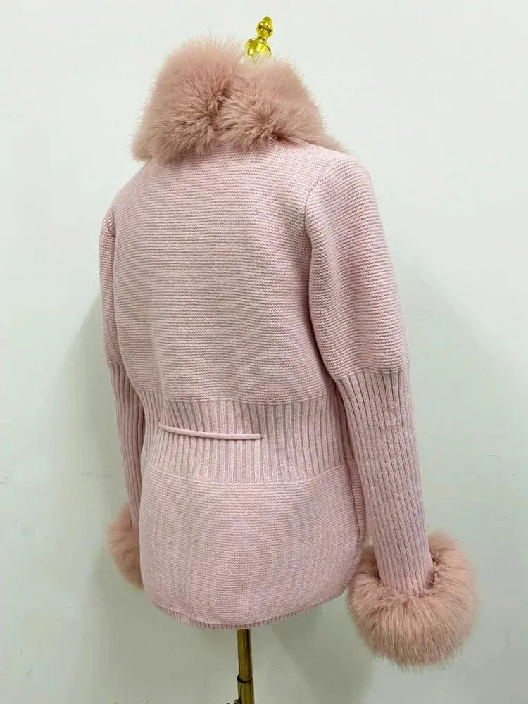 Women  Luxury  Knit Winter Elegant Detachable Fur  Cardigan Korea Style Sweater Women Luxury Knit Winter Elegant Detachable Fur Cardigan Korea Style Sweater